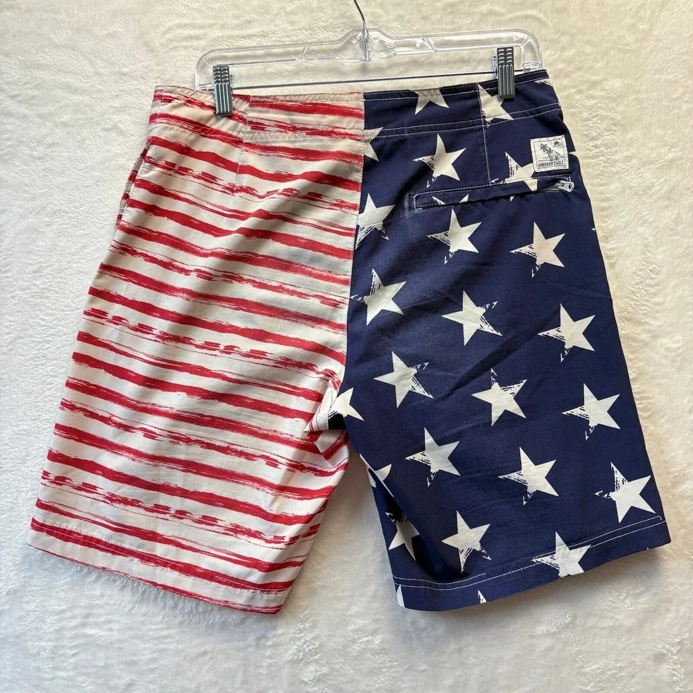 American Eagle Swim Trunks Men Sz Small‎ American Flag Stars Stripes Patriotic